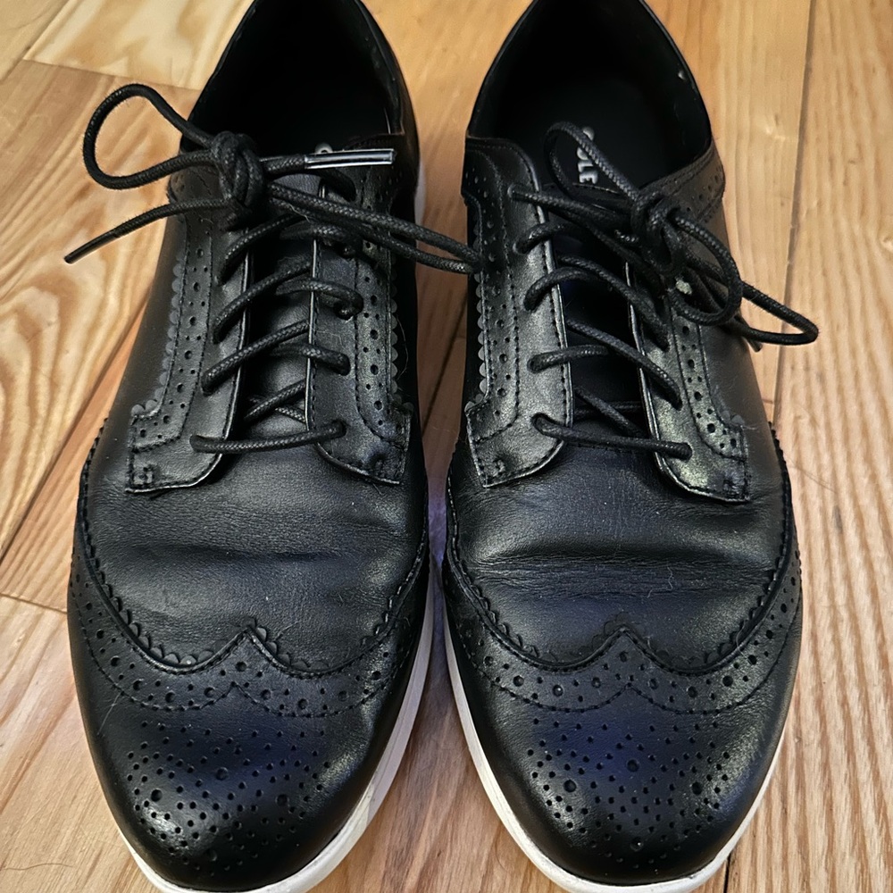 Cole Haan Black Leather Wingtip Oxford Flats